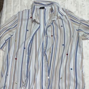 Stripped Embroidered Button up